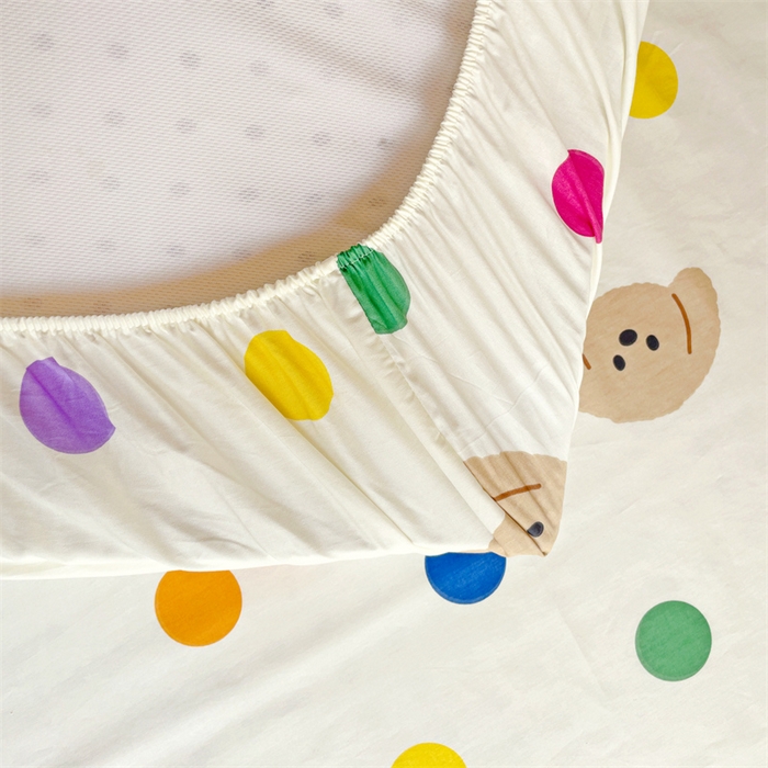 91家纺网 家纺一手货源 找家纺 名兮家居 2025新款全棉纯棉13372学生印花上下铺床笠单床笠单品床笠单件床笠 波点小熊