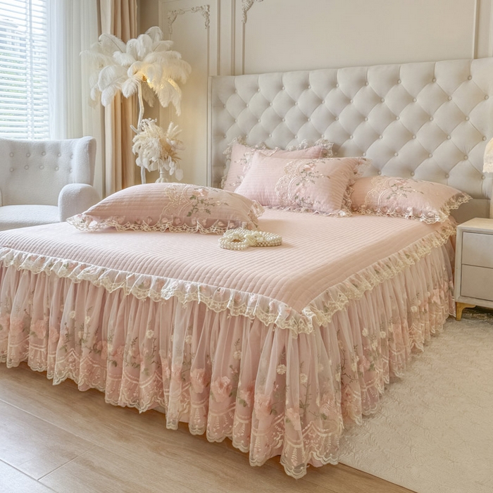 91家纺网 家纺一手货源 找家纺 恋尚 2025新款香云纱床裙四件套系列-莫妮卡 莫妮卡-清新玉