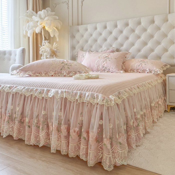 91家纺网 家纺一手货源 找家纺 恋尚 2025新款香云纱床裙四件套系列-莫妮卡 莫妮卡-清新玉