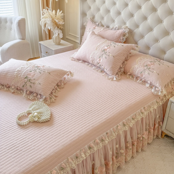 91家纺网 家纺一手货源 找家纺 恋尚 2025新款香云纱床裙四件套系列-莫妮卡 莫妮卡-清新玉