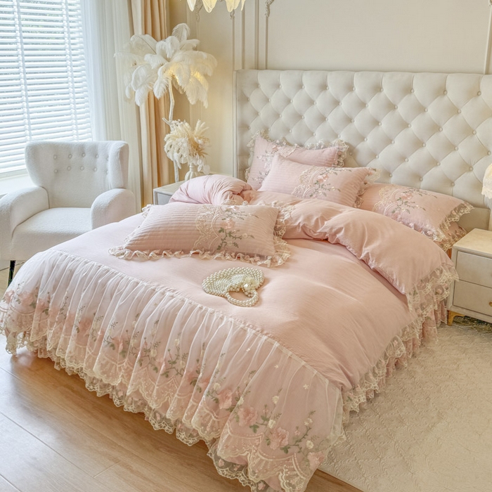 91家纺网 家纺一手货源 找家纺 恋尚 2025新款香云纱床裙四件套系列-莫妮卡 莫妮卡-清新玉