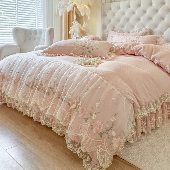 91家纺网 家纺一手货源 找家纺 恋尚 2025新款香云纱床裙四件套系列-莫妮卡 莫妮卡-清新玉