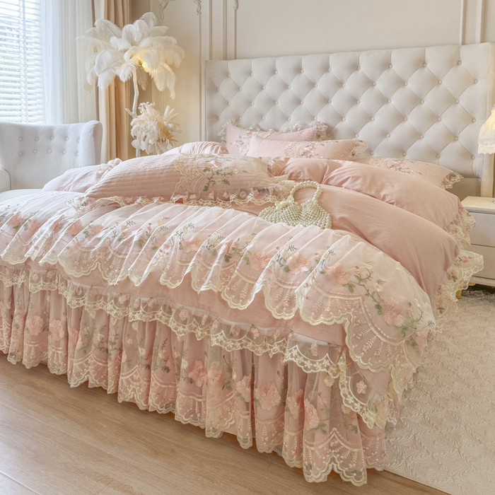 91家纺网 家纺一手货源 找家纺 恋尚 2025新款香云纱床裙四件套系列-莫妮卡 莫妮卡-清新玉