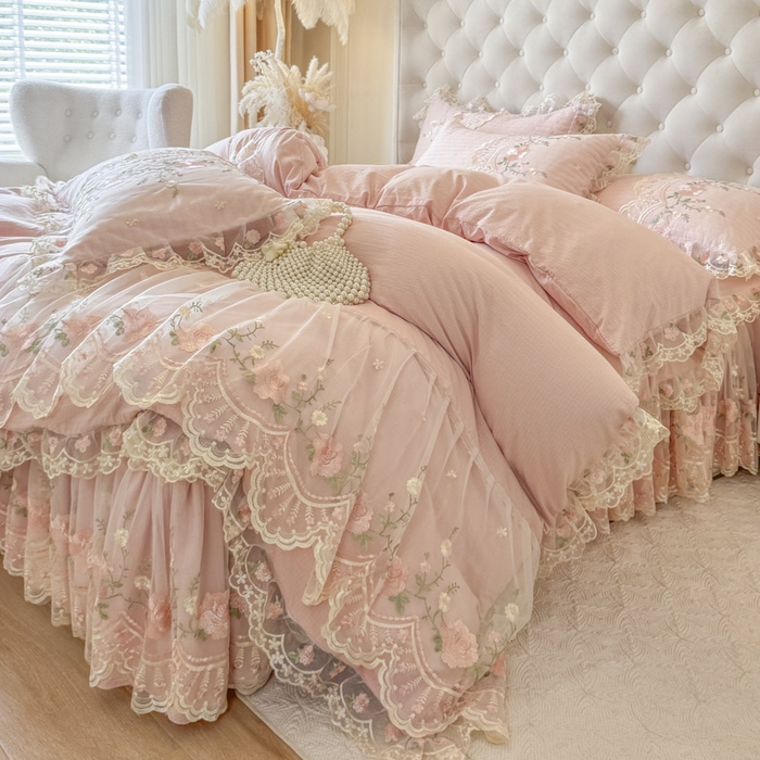 91家纺网 家纺一手货源 找家纺 恋尚 2025新款香云纱床裙四件套系列-莫妮卡 莫妮卡-清新玉