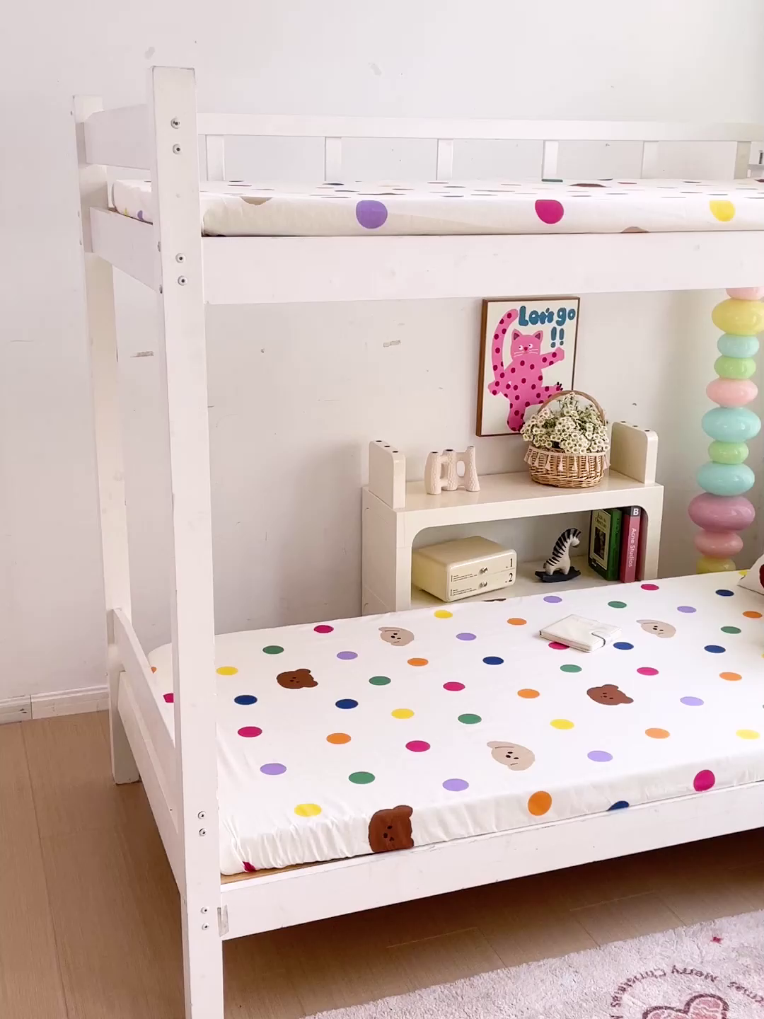 91家纺网 家纺一手货源 找家纺 名兮家居 2025新款全棉纯棉13372学生印花上下铺床笠单床笠单品床笠单件床笠 波点小熊