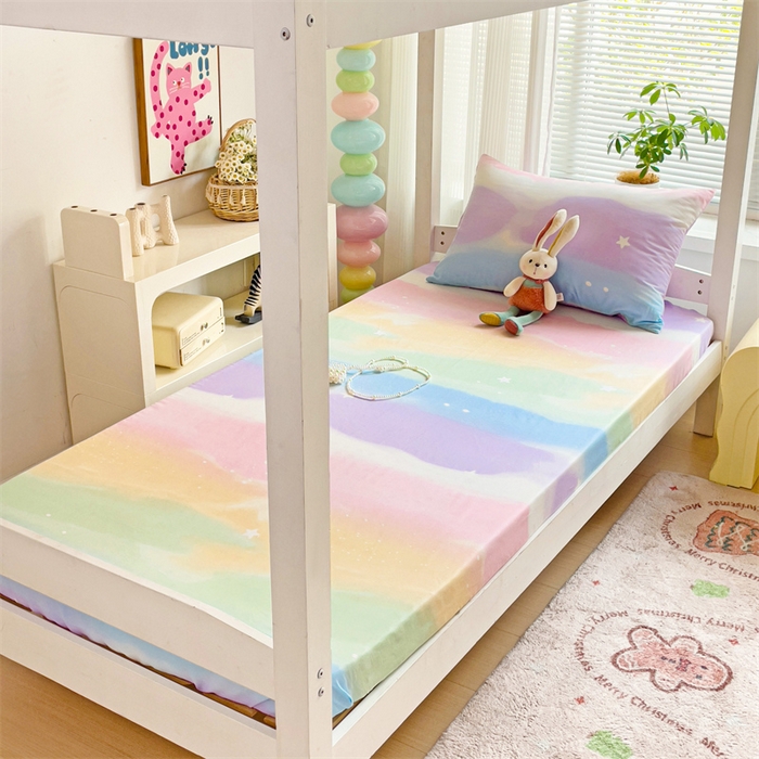 91家纺网 家纺一手货源 找家纺 名兮家居 2025新款全棉纯棉13372学生印花上下铺床笠单床笠单品床笠单件床笠 彩色天空