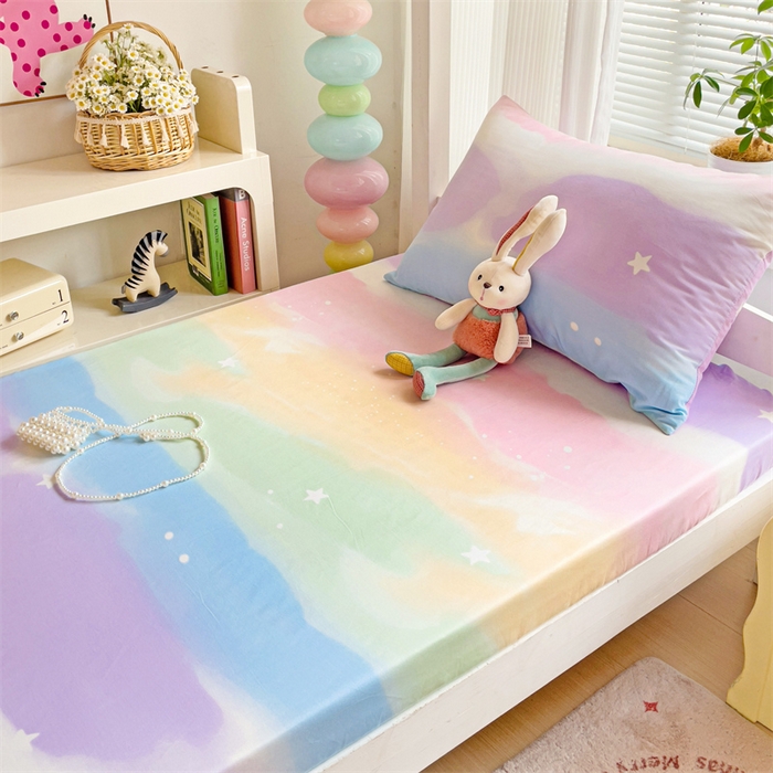 91家纺网 家纺一手货源 找家纺 名兮家居 2025新款全棉纯棉13372学生印花上下铺床笠单床笠单品床笠单件床笠 彩色天空