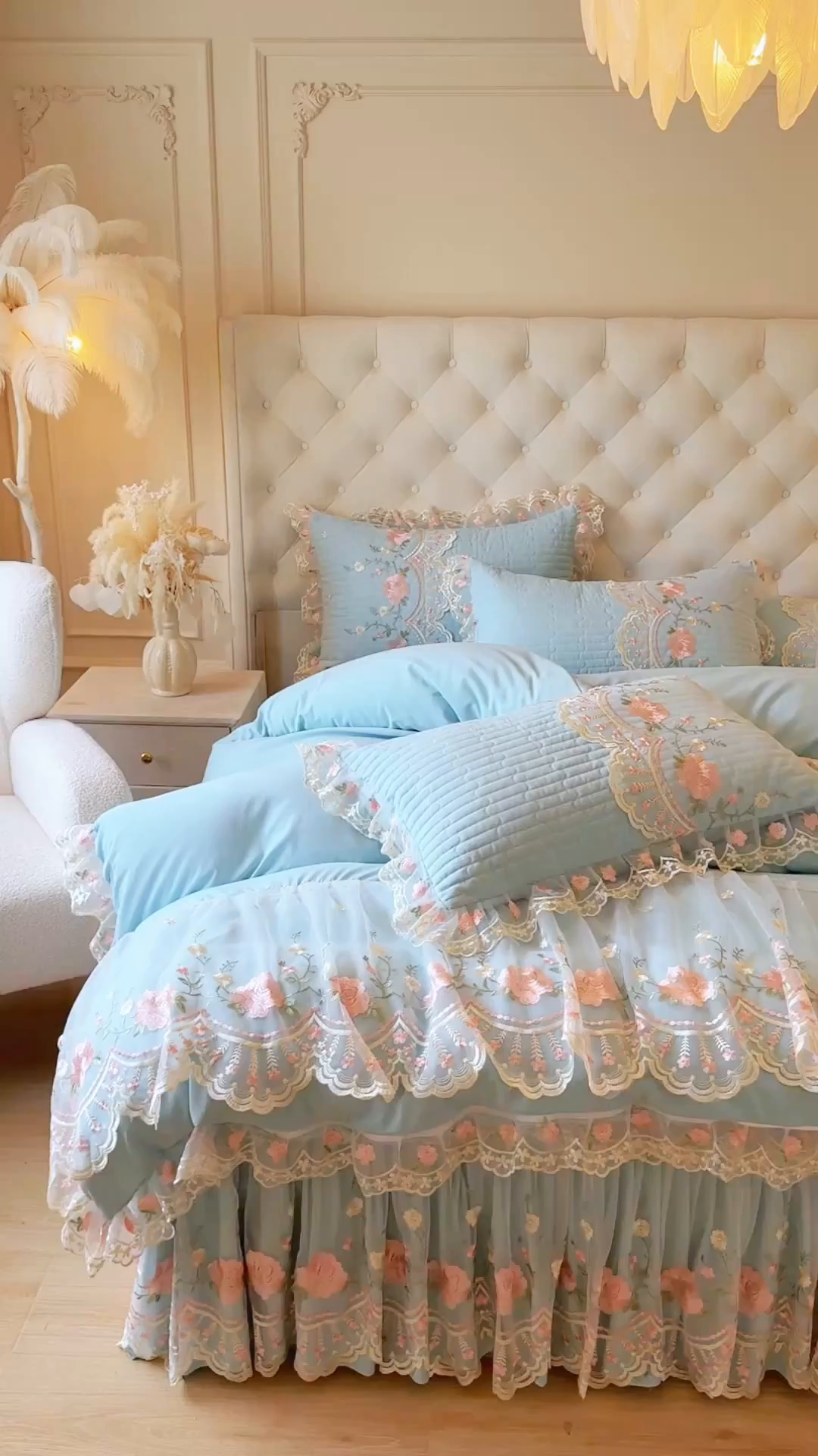 91家纺网 家纺一手货源 找家纺 恋尚 2025新款香云纱床裙四件套系列-莫妮卡 莫妮卡-香草绿