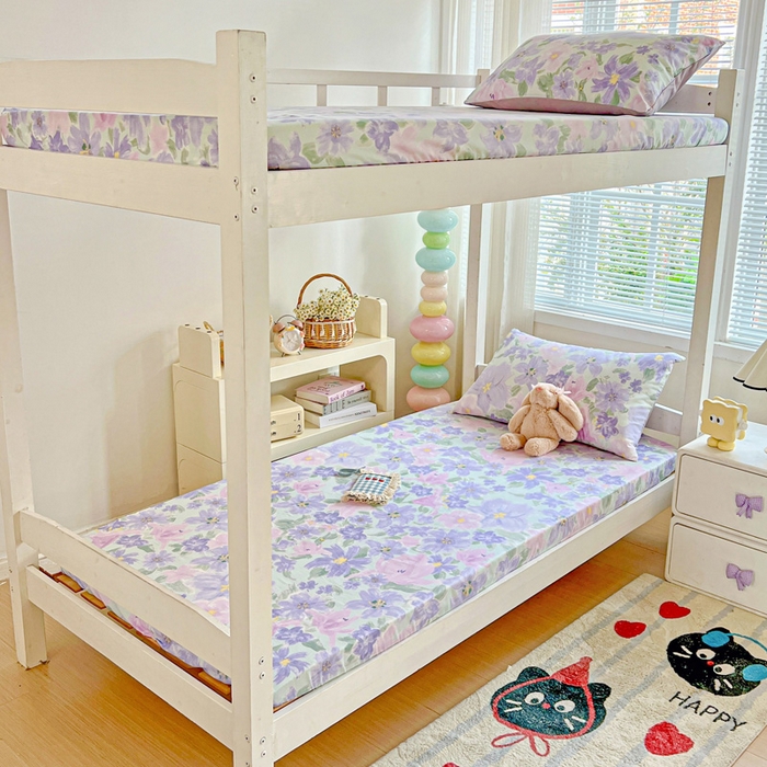 名兮家居 2025新款全棉纯棉13372学生印花上下铺床笠单床笠单品床笠单件床笠 初秋紫