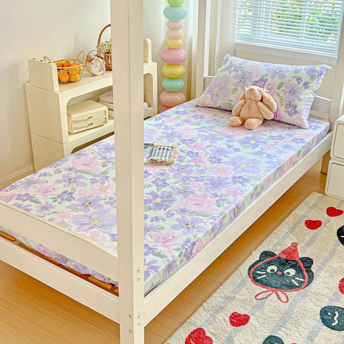 91家纺网 家纺一手货源 找家纺 名兮家居 2025新款全棉纯棉13372学生印花上下铺床笠单床笠单品床笠单件床笠 初秋紫