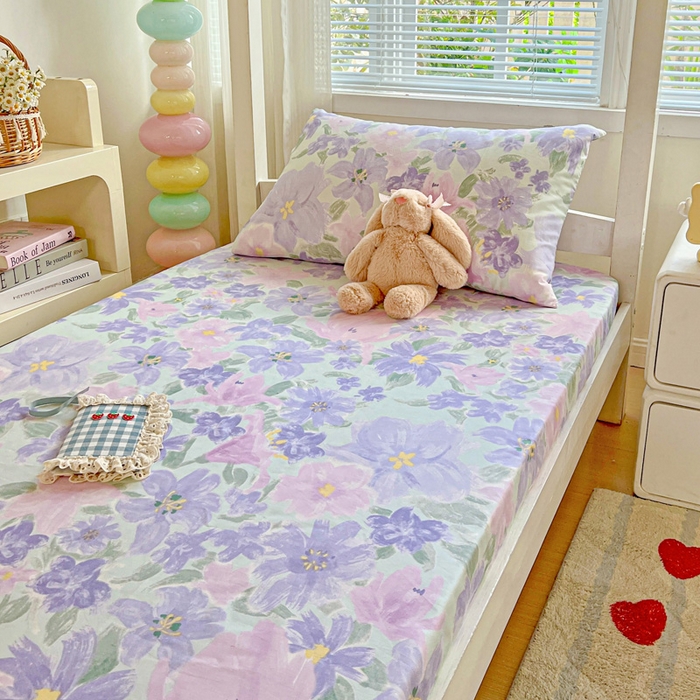 91家纺网 家纺一手货源 找家纺 名兮家居 2025新款全棉纯棉13372学生印花上下铺床笠单床笠单品床笠单件床笠 初秋紫