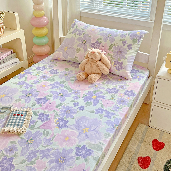 91家纺网 家纺一手货源 找家纺 名兮家居 2025新款全棉纯棉13372学生印花上下铺床笠单床笠单品床笠单件床笠 初秋紫