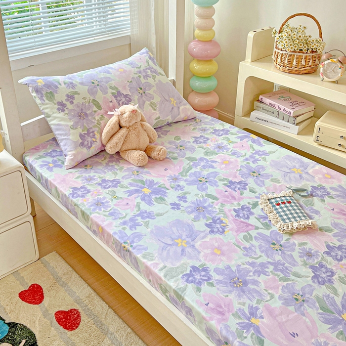 91家纺网 家纺一手货源 找家纺 名兮家居 2025新款全棉纯棉13372学生印花上下铺床笠单床笠单品床笠单件床笠 初秋紫