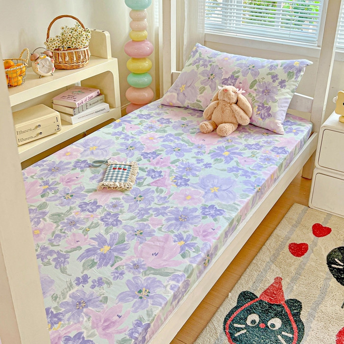 91家纺网 家纺一手货源 找家纺 名兮家居 2025新款全棉纯棉13372学生印花上下铺床笠单床笠单品床笠单件床笠 初秋紫