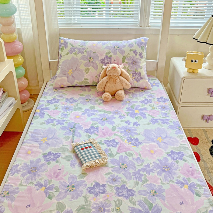 91家纺网 家纺一手货源 找家纺 名兮家居 2025新款全棉纯棉13372学生印花上下铺床笠单床笠单品床笠单件床笠 初秋紫