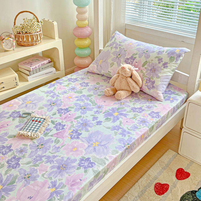 91家纺网 家纺一手货源 找家纺 名兮家居 2025新款全棉纯棉13372学生印花上下铺床笠单床笠单品床笠单件床笠 初秋紫