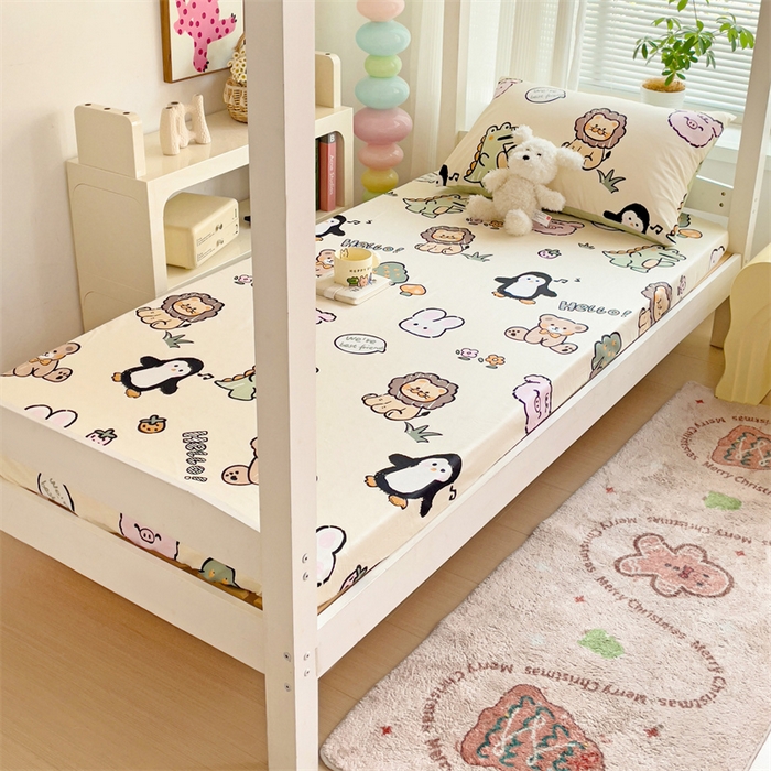 91家纺网 家纺一手货源 找家纺 名兮家居 2025新款全棉纯棉13372学生印花上下铺床笠单床笠单品床笠单件床笠 动物世界