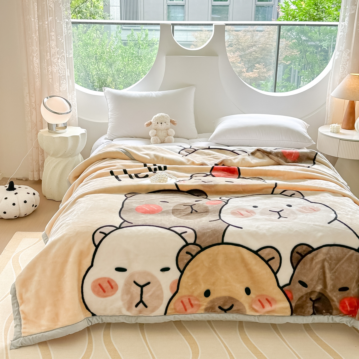 91家纺网 家纺一手货源 找家纺 法莱妮2025新款双层加厚拉舍尔毛毯 婚庆 单双人 厂家直销可定制 卡皮巴拉