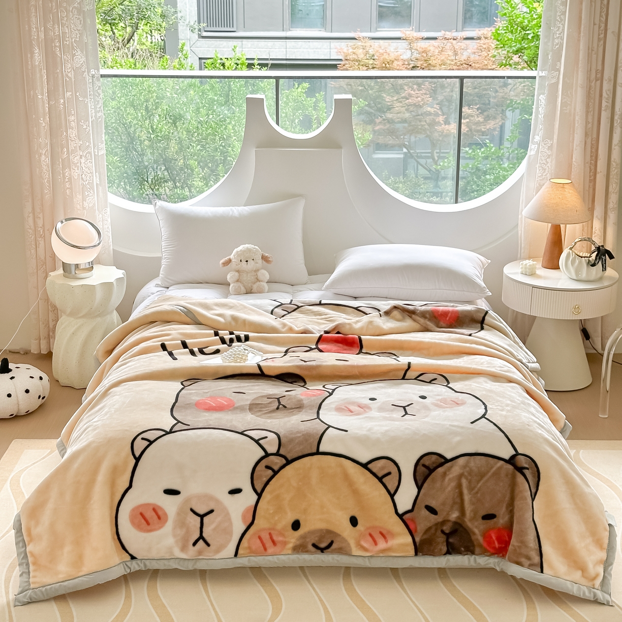 91家纺网 家纺一手货源 找家纺 法莱妮2025新款双层加厚拉舍尔毛毯 婚庆 单双人 厂家直销可定制 卡皮巴拉