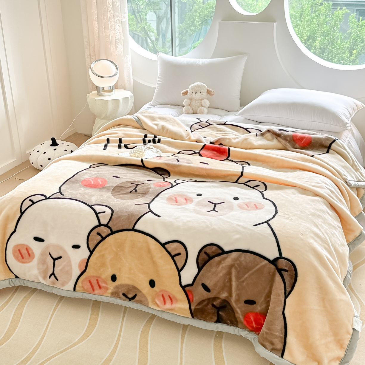 法莱妮2025新款双层加厚拉舍尔毛毯 婚庆 单双人 厂家直销可定制 卡皮巴拉