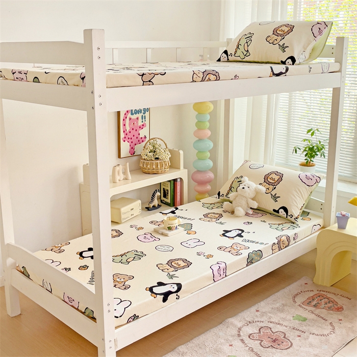 91家纺网 家纺一手货源 找家纺 名兮家居 2025新款全棉纯棉13372学生印花上下铺床笠单床笠单品床笠单件床笠 动物世界