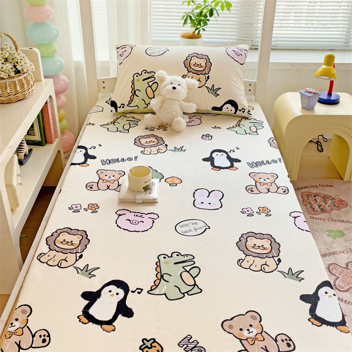 91家纺网 家纺一手货源 找家纺 名兮家居 2025新款全棉纯棉13372学生印花上下铺床笠单床笠单品床笠单件床笠 动物世界