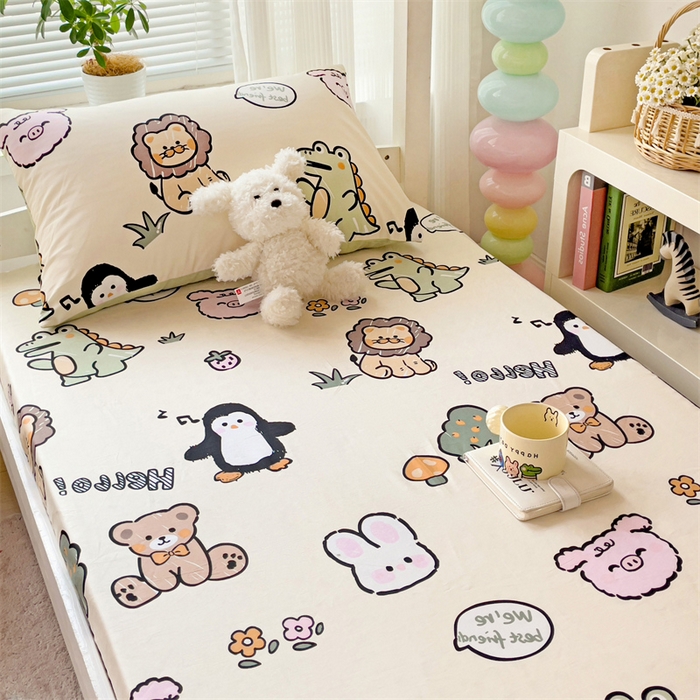 91家纺网 家纺一手货源 找家纺 名兮家居 2025新款全棉纯棉13372学生印花上下铺床笠单床笠单品床笠单件床笠 动物世界