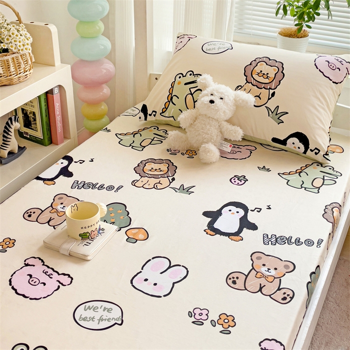 91家纺网 家纺一手货源 找家纺 名兮家居 2025新款全棉纯棉13372学生印花上下铺床笠单床笠单品床笠单件床笠 动物世界