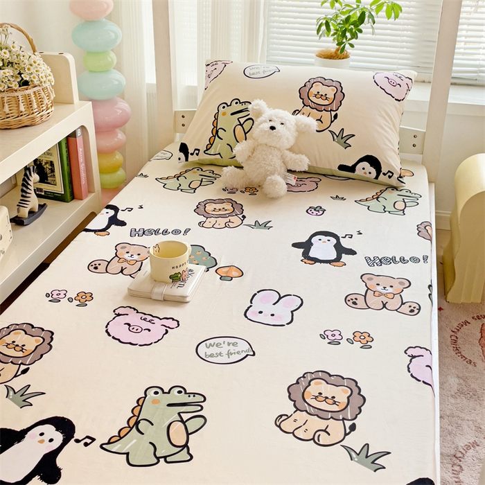 91家纺网 家纺一手货源 找家纺 名兮家居 2025新款全棉纯棉13372学生印花上下铺床笠单床笠单品床笠单件床笠 动物世界