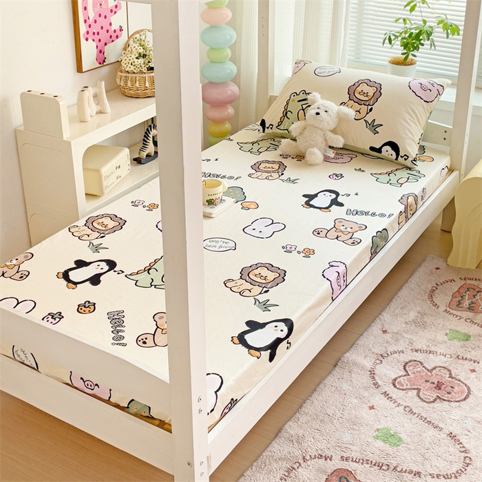 91家纺网 家纺一手货源 找家纺 名兮家居 2025新款全棉纯棉13372学生印花上下铺床笠单床笠单品床笠单件床笠 动物世界