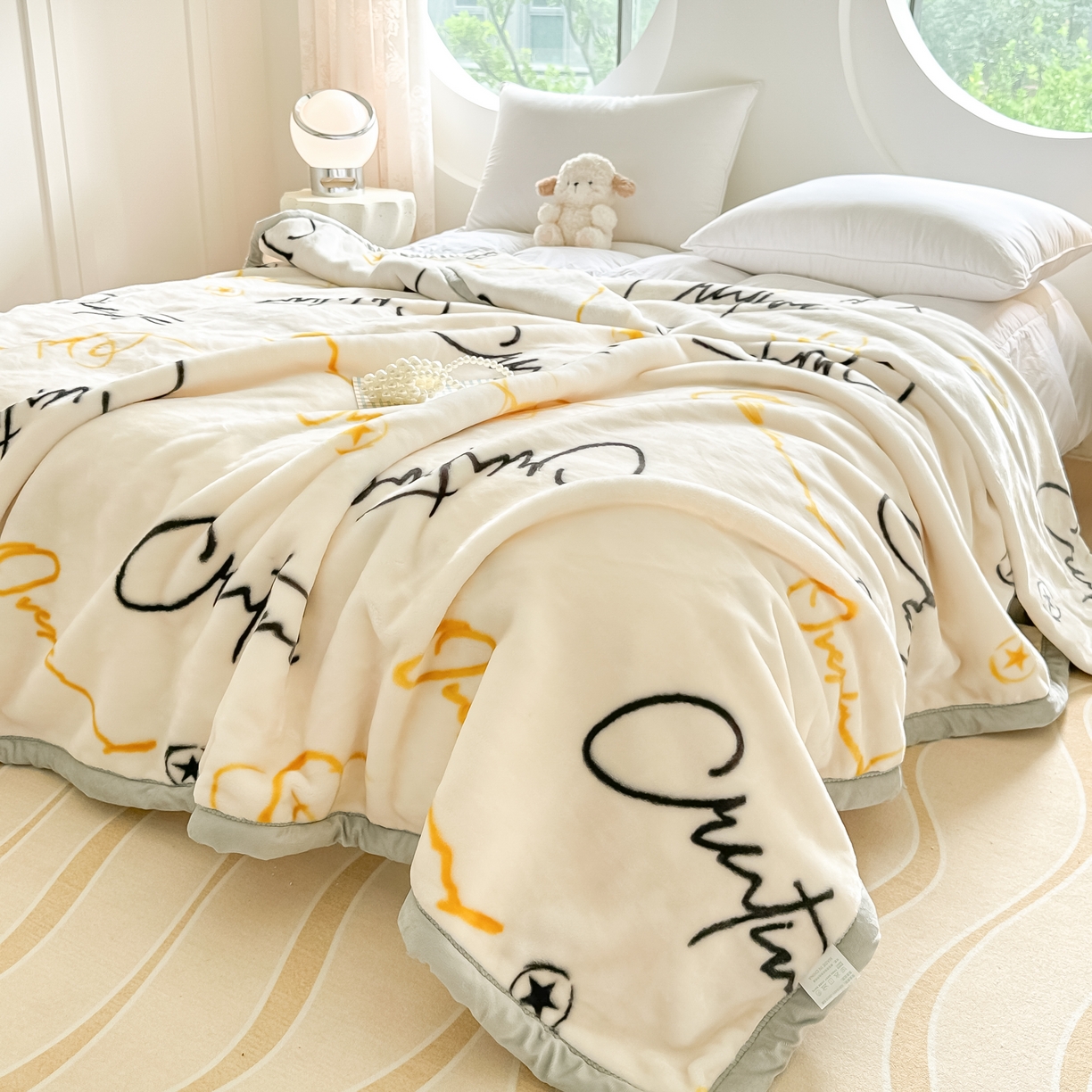 91家纺网 家纺一手货源 找家纺 法莱妮2025新款双层加厚拉舍尔毛毯 婚庆 单双人 厂家直销可定制  休闲时光