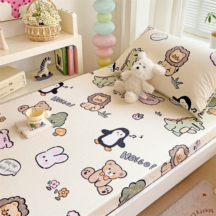 91家纺网 家纺一手货源 找家纺 名兮家居 2025新款全棉纯棉13372学生印花上下铺床笠单床笠单品床笠单件床笠 动物世界