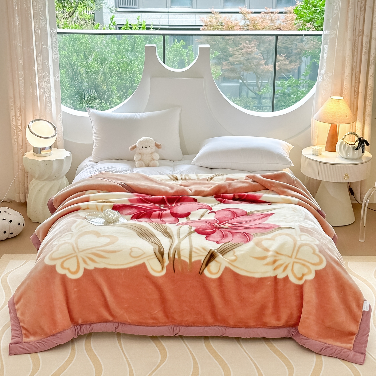 法莱妮毛毯 2025新款双层加厚拉舍尔毛毯 婚庆 单双人 厂家直销可定制 爱恋百合