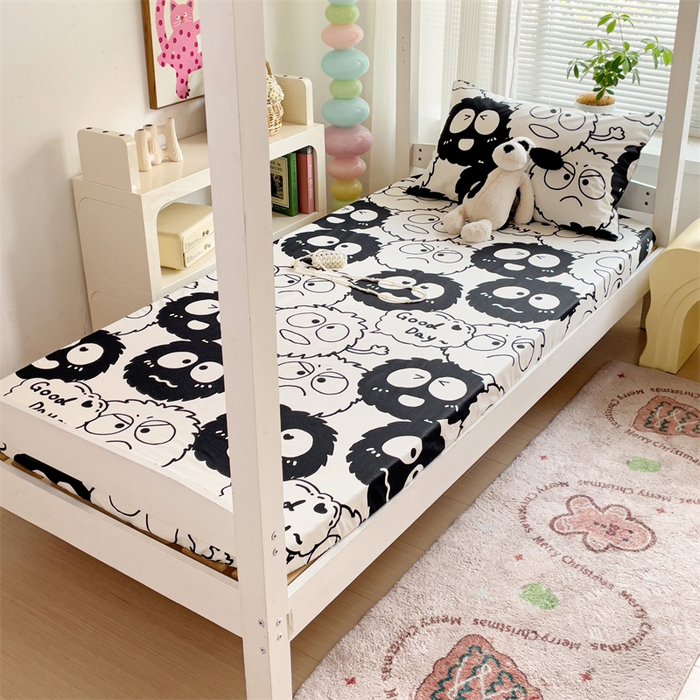 91家纺网 家纺一手货源 找家纺 名兮家居 2025新款全棉纯棉13372学生印花上下铺床笠单床笠单品床笠单件床笠 黑煤球