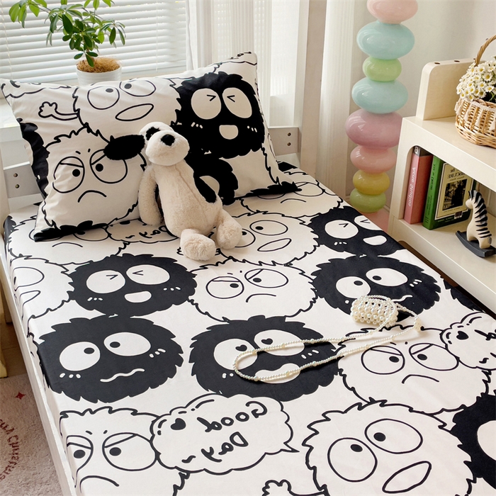 91家纺网 家纺一手货源 找家纺 名兮家居 2025新款全棉纯棉13372学生印花上下铺床笠单床笠单品床笠单件床笠 黑煤球