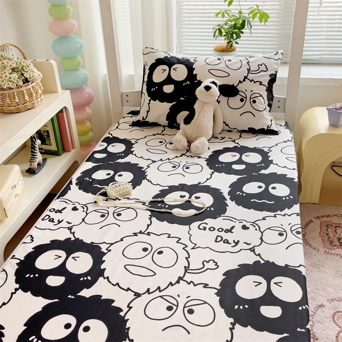 91家纺网 家纺一手货源 找家纺 名兮家居 2025新款全棉纯棉13372学生印花上下铺床笠单床笠单品床笠单件床笠 黑煤球