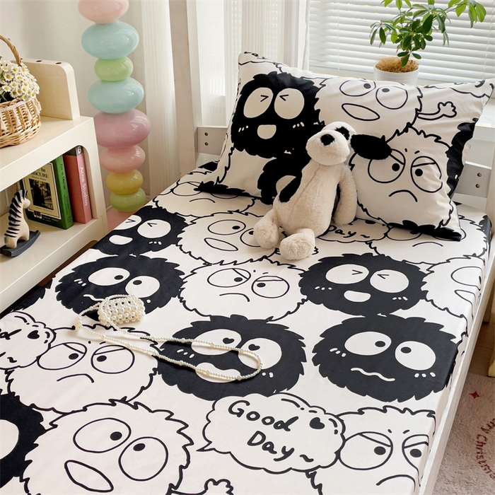 91家纺网 家纺一手货源 找家纺 名兮家居 2025新款全棉纯棉13372学生印花上下铺床笠单床笠单品床笠单件床笠 黑煤球