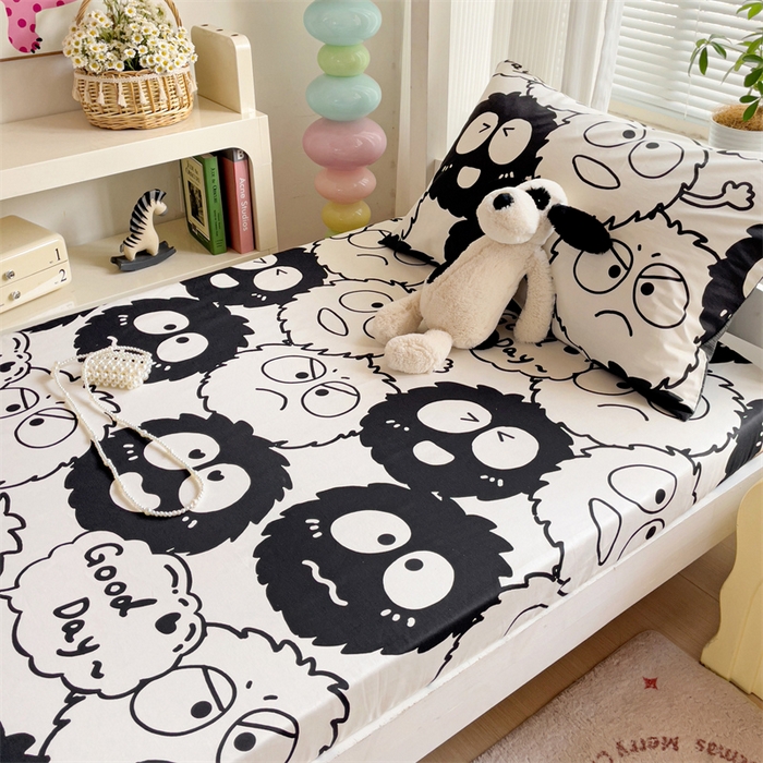 91家纺网 家纺一手货源 找家纺 名兮家居 2025新款全棉纯棉13372学生印花上下铺床笠单床笠单品床笠单件床笠 黑煤球