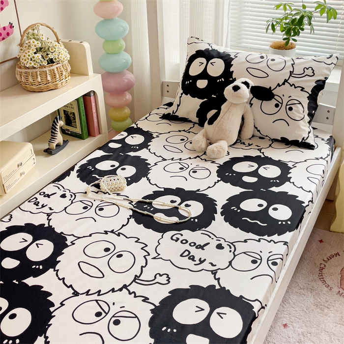 91家纺网 家纺一手货源 找家纺 名兮家居 2025新款全棉纯棉13372学生印花上下铺床笠单床笠单品床笠单件床笠 黑煤球