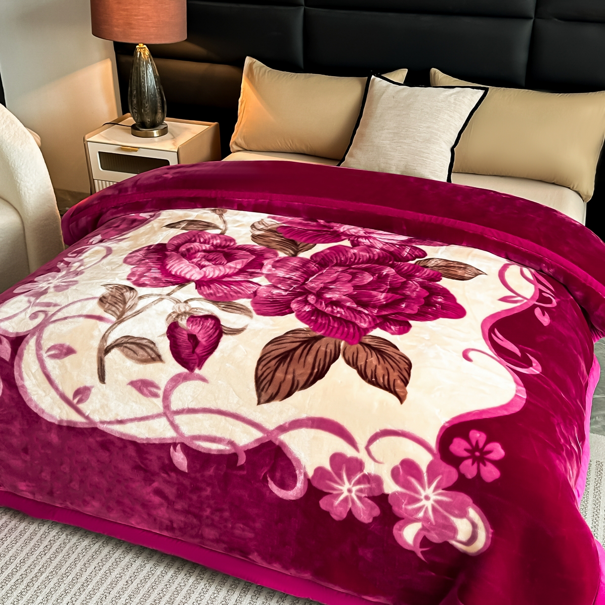 91家纺网 家纺一手货源 找家纺 法莱妮毛毯 2025新款双层加厚拉舍尔毛毯 婚庆 单双人 厂家直销可定制 百年好合