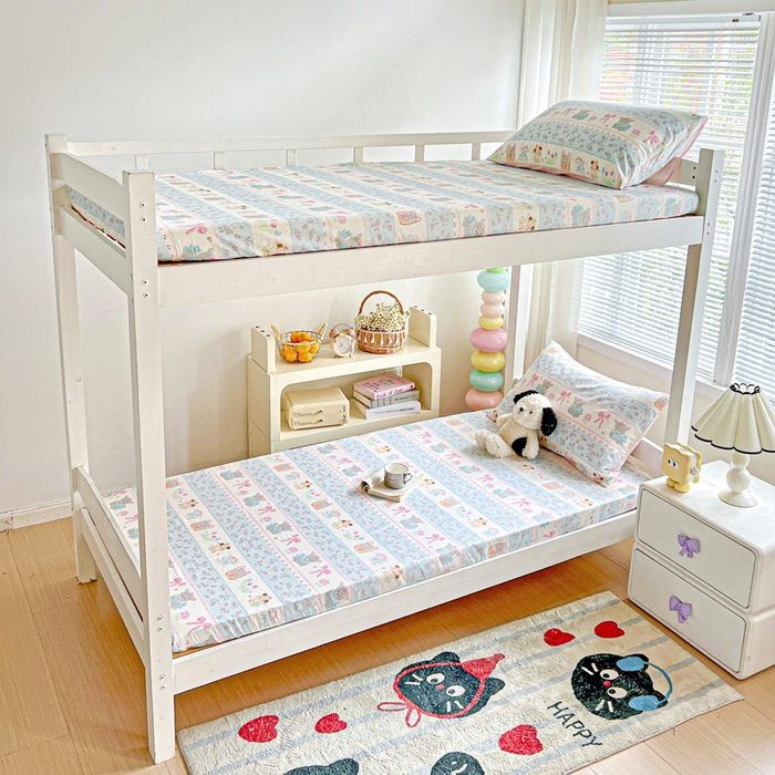 91家纺网 家纺一手货源 找家纺 名兮家居 2025新款全棉纯棉13372学生印花上下铺床笠单床笠单品床笠单件床笠 花篮熊