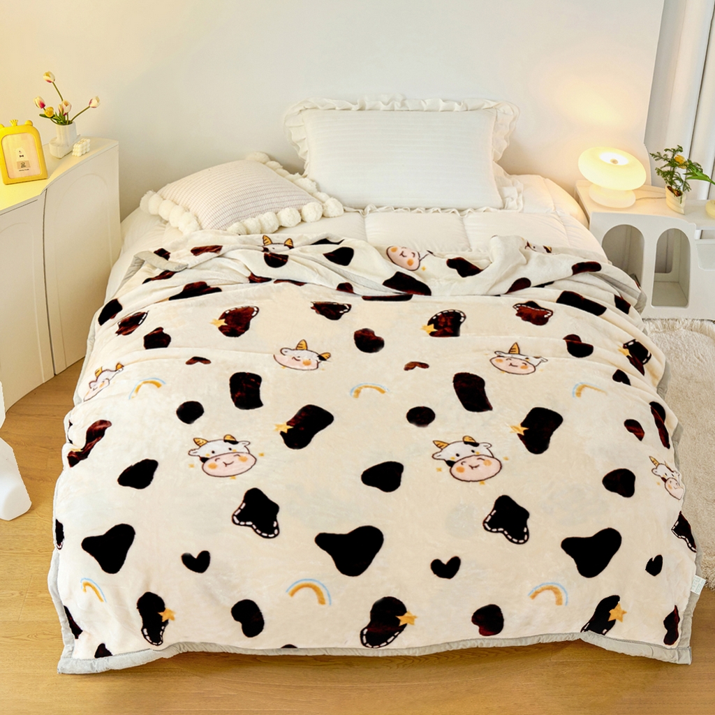 91家纺网 家纺一手货源 找家纺 法莱妮毛毯 2025新款双层加厚拉舍尔毛毯 婚庆 单双人 厂家直销可定制 彩虹牛