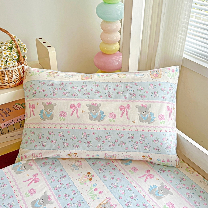 91家纺网 家纺一手货源 找家纺 名兮家居 2025新款全棉纯棉13372学生印花上下铺床笠单床笠单品床笠单件床笠 花篮熊