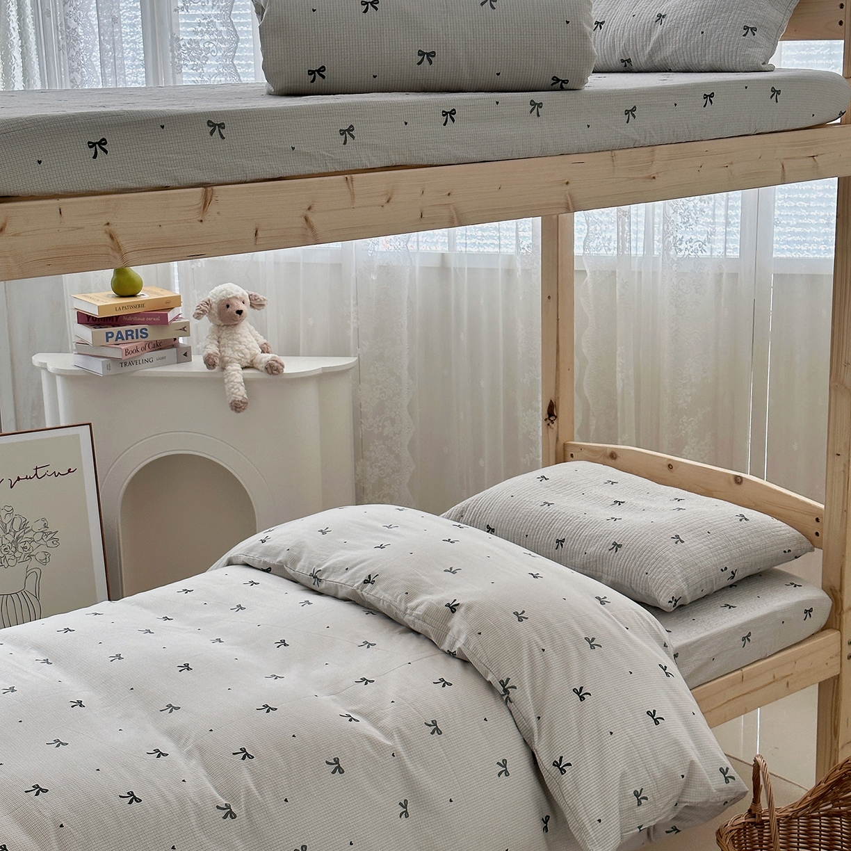 91家纺网 家纺一手货源 找家纺 佰织鑫家居 2025新款独家原创-学生季纯棉夹棉床笠三件套 蝴蝶结