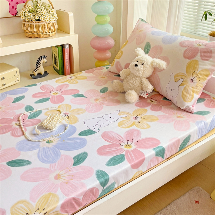 91家纺网 家纺一手货源 找家纺 名兮家居 2025新款全棉纯棉13372学生印花上下铺床笠单床笠单品床笠单件床笠 花甜粉