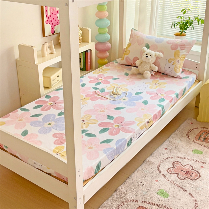 91家纺网 家纺一手货源 找家纺 名兮家居 2025新款全棉纯棉13372学生印花上下铺床笠单床笠单品床笠单件床笠 花甜粉