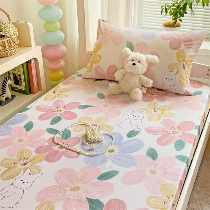 91家纺网 家纺一手货源 找家纺 名兮家居 2025新款全棉纯棉13372学生印花上下铺床笠单床笠单品床笠单件床笠 花甜粉