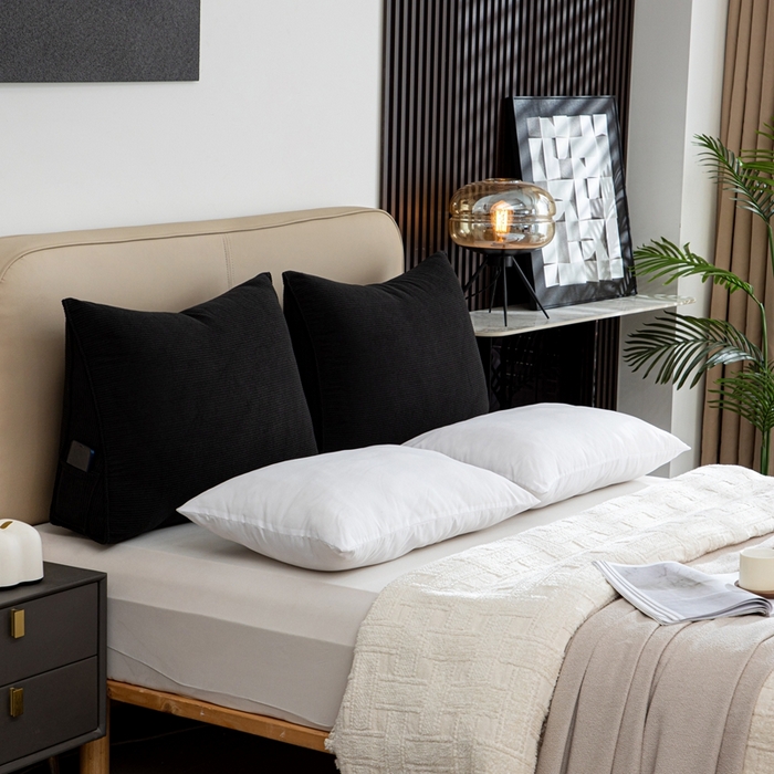 91家纺网 家纺一手货源 找家纺 沐沐家纺2026新款灯芯绒三角靠枕 黑色