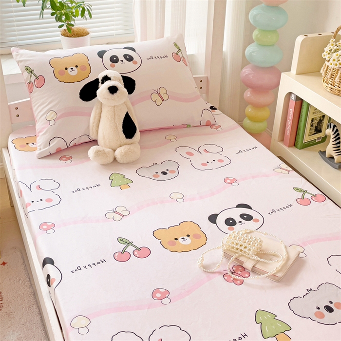 91家纺网 家纺一手货源 找家纺 名兮家居 2025新款全棉纯棉13372学生印花上下铺床笠单床笠单品床笠单件床笠 欢乐多多