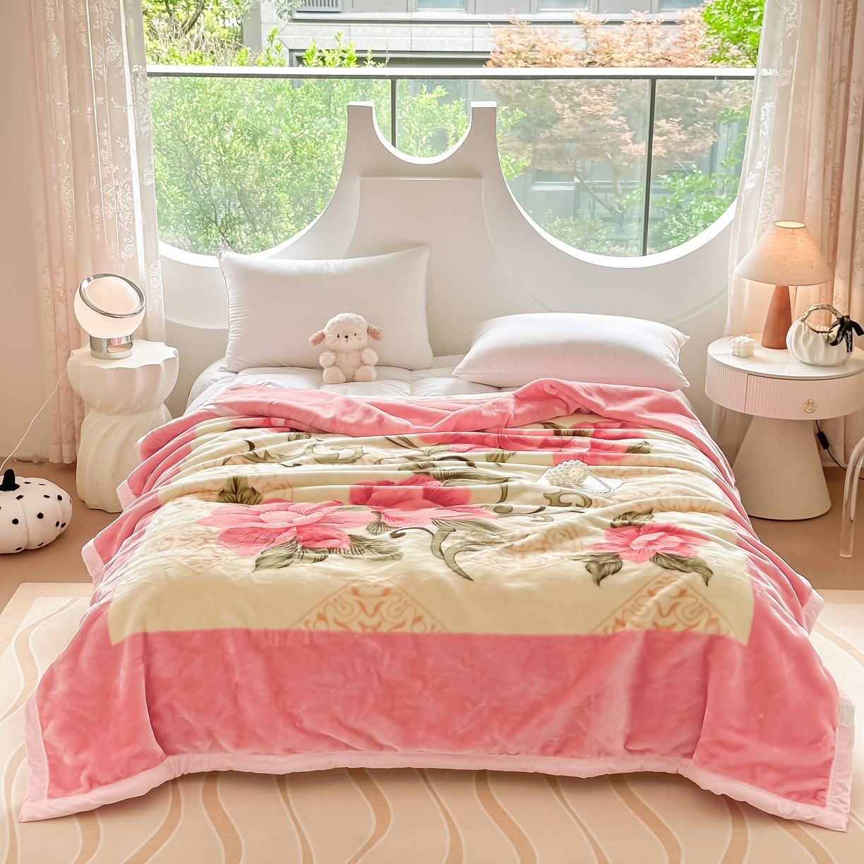 法莱妮毛毯 2025新款双层加厚拉舍尔毛毯 婚庆 单双人 厂家直销可定制 粉红世家